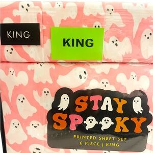 Stay Spooky Pink Ghost King Size Sheet Set - 6 Pieces